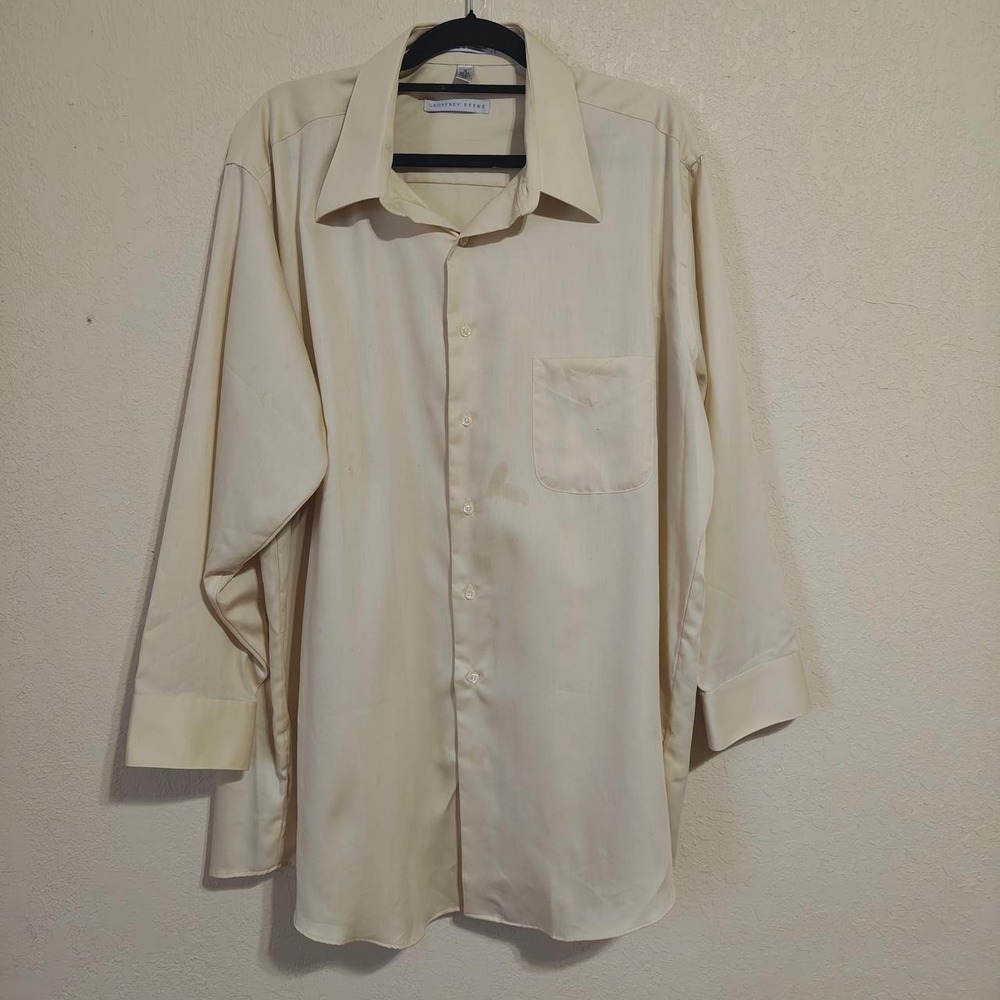 Geoffrey Beene Mens Cream Wrinkle Free Button Up Dress Shirt Size 18 32/33 Big